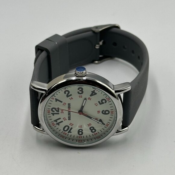 Golden Hour Nurse Watch Women Silver Tone Grey Silicone Band New Battery - Picture 10 of 14